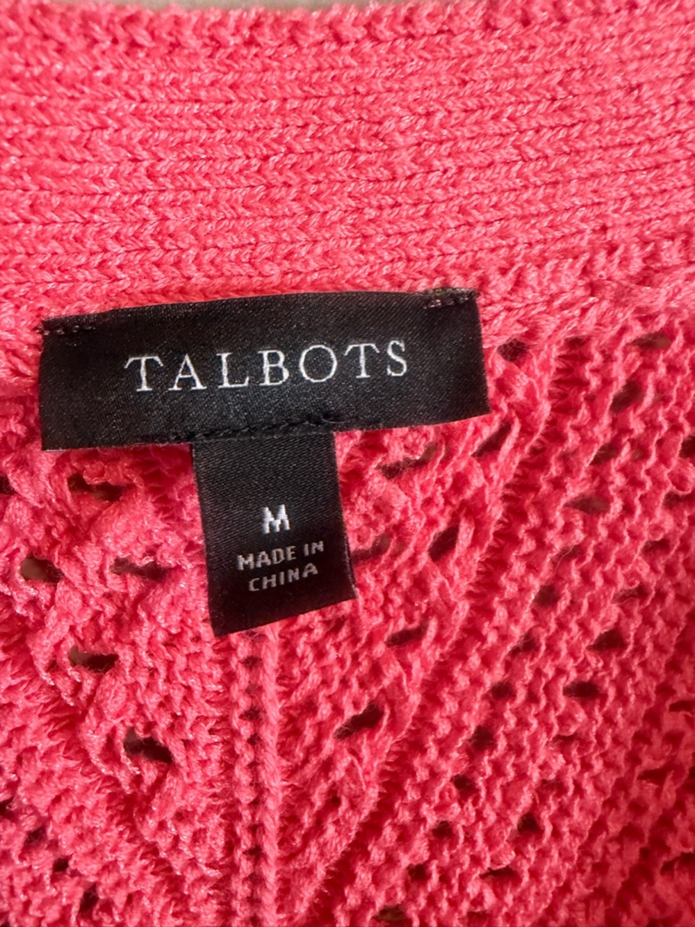 Talbots Coral Openwork Knit Button-Front Cardigan Sweater size medium - Picture 2 of 14
